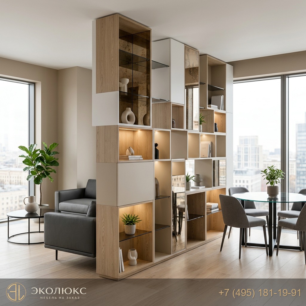 Современный стеллаж для зонирования Open Space на заказ